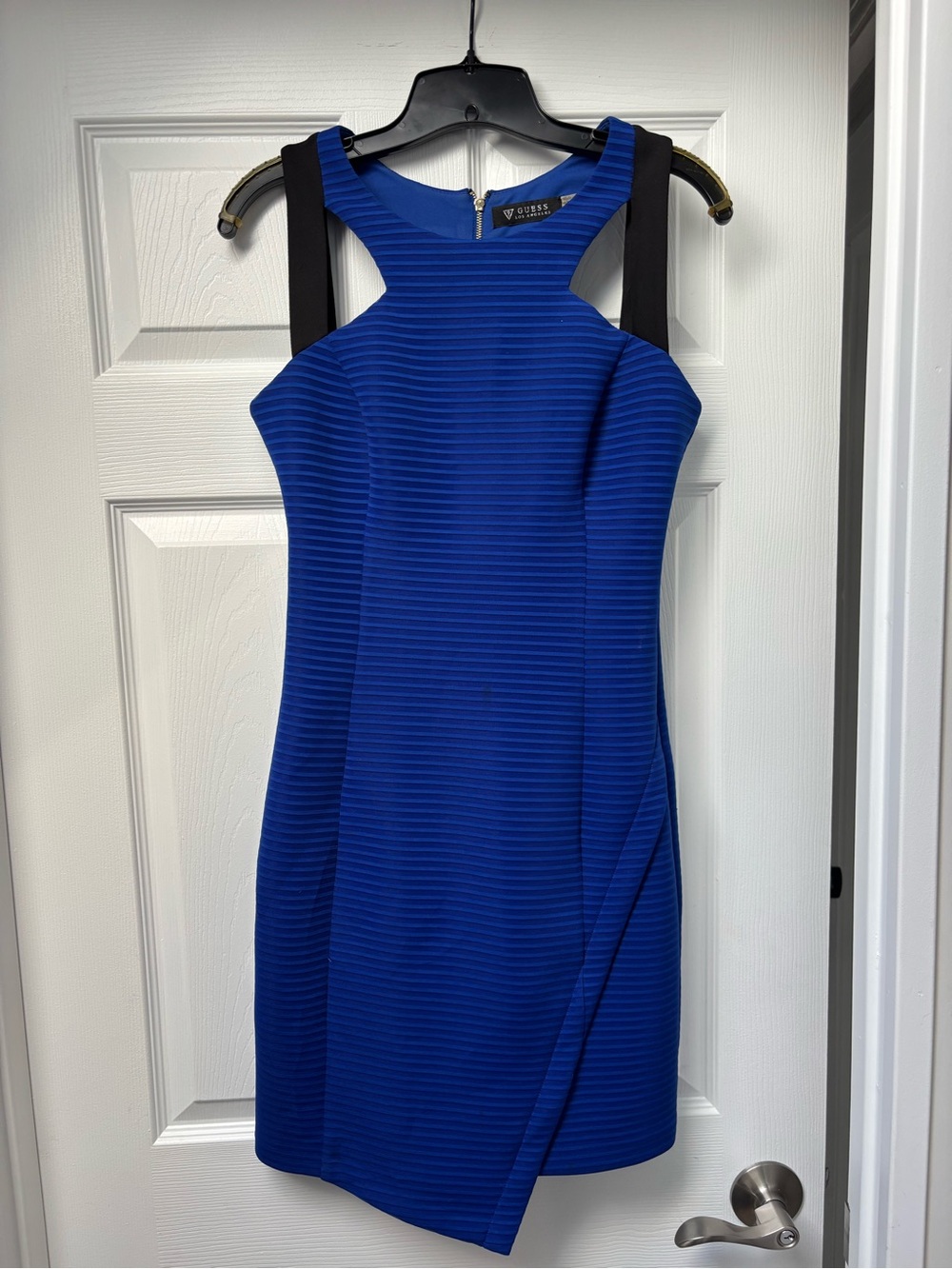 G by Guess Royal Blue Ribbed Mini Dress with Black Straps